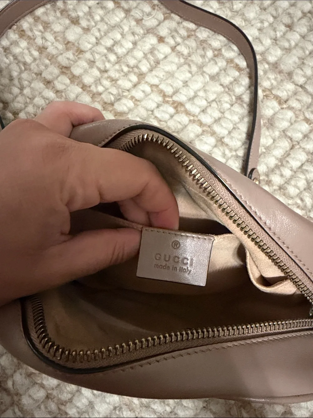 Gucci Pink-Taupe Chevron Quilted Leather Crossbody with Gold GG